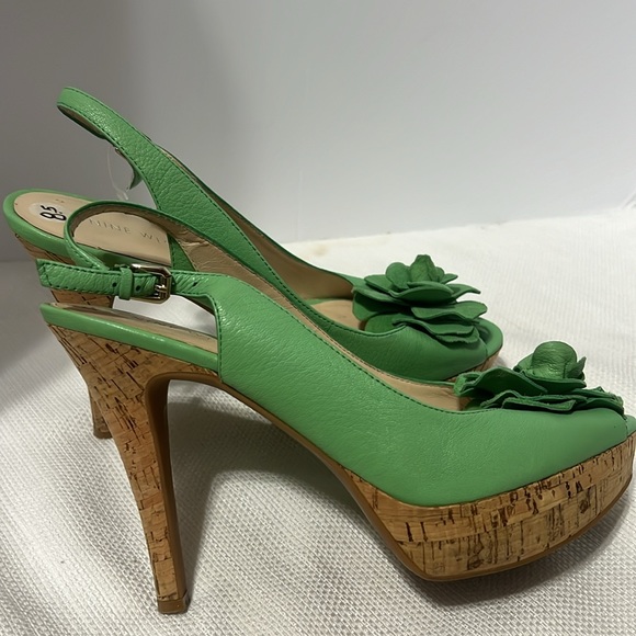 Nine West Green Leather Sling Back Heels 8.5 - Picture 4 of 7